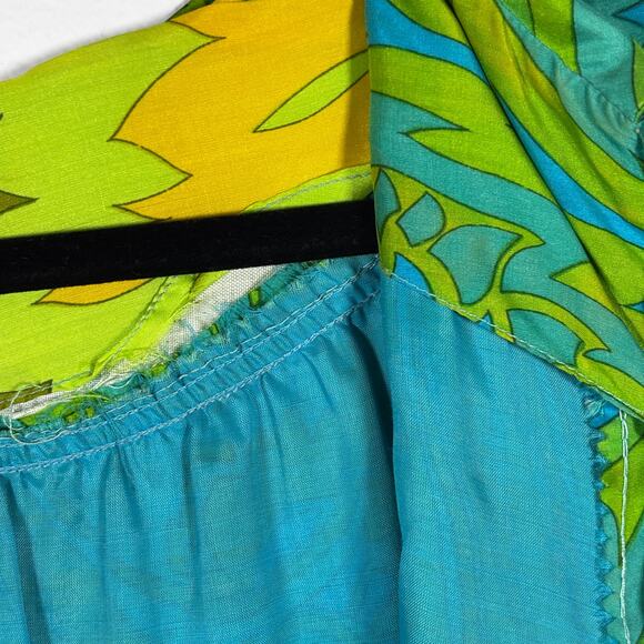 Vintage 1960s Psychedelic Shift Dress Blue Green Yellow Floral Tropical Print - Picture 9 of 16